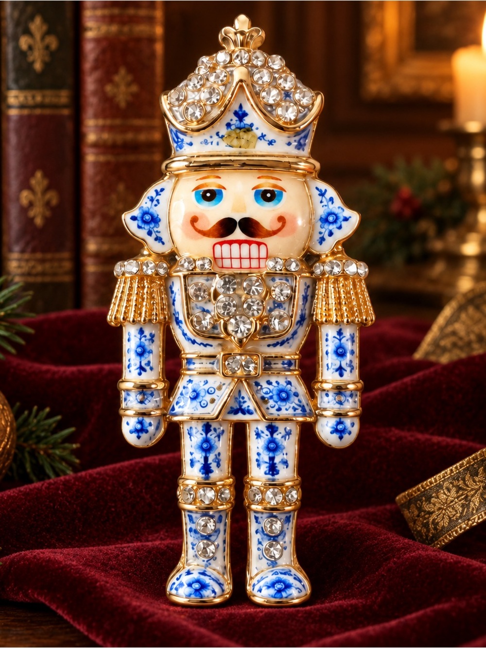 Christmas Nutcracker Blue Royal Gold Brooch
